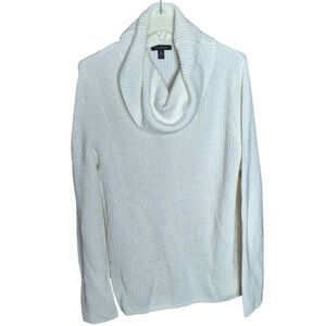 Lands' End Women 2x (20w- 22W) Ivory White Cowl Neck Ribbed Heavy Ski Sweater